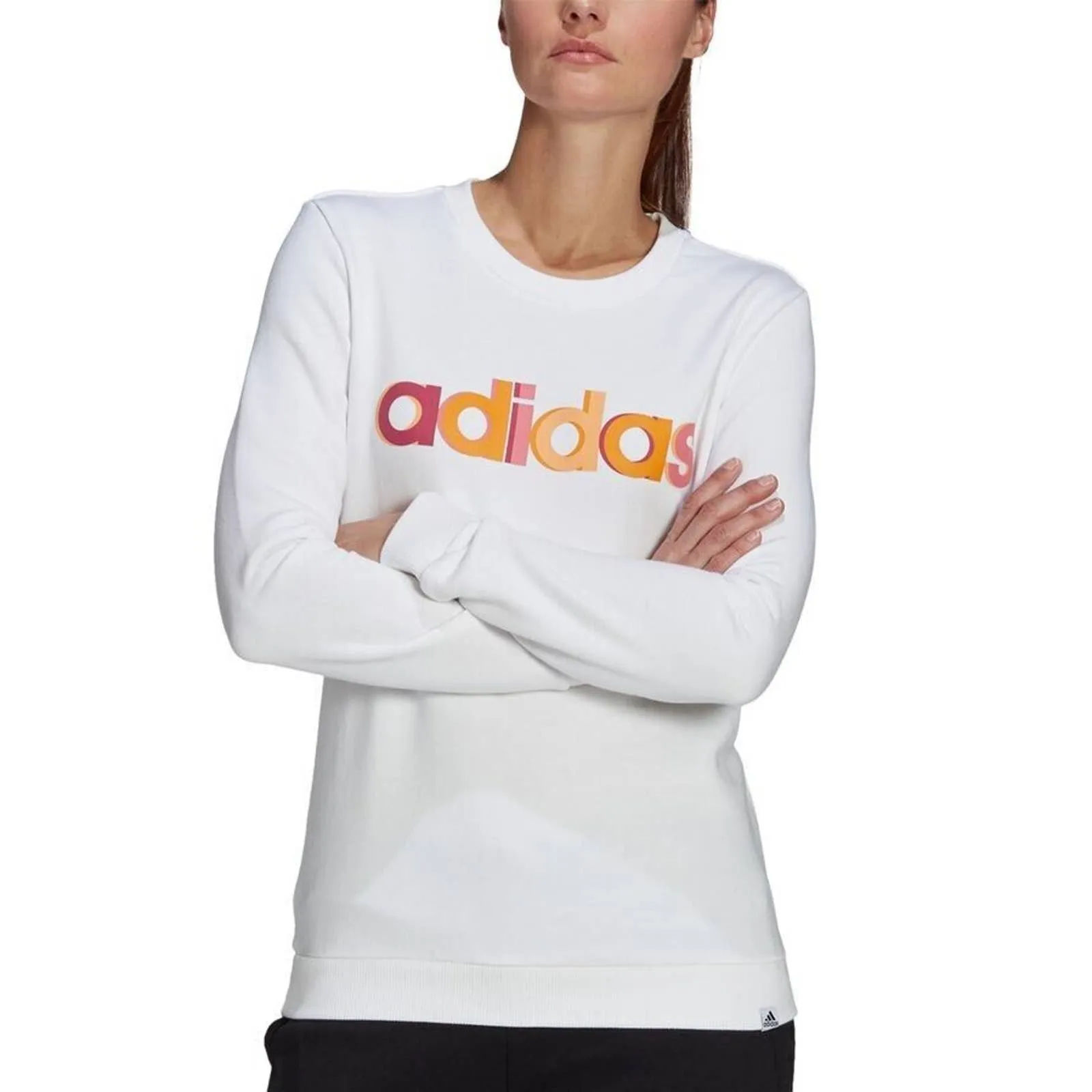 Adidas Ladies Multi-Color Logo Long Sleeve T-Shirt In White