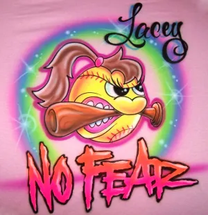 Airbrushed No Fear Angry Softball Girl Biting Bat Custom Shirt