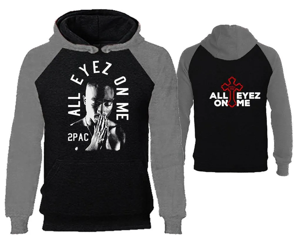 All Eyes On Me Raglan Hoodie with Extendend Back Design, Hip-Hop R&B Inspired Hoodie