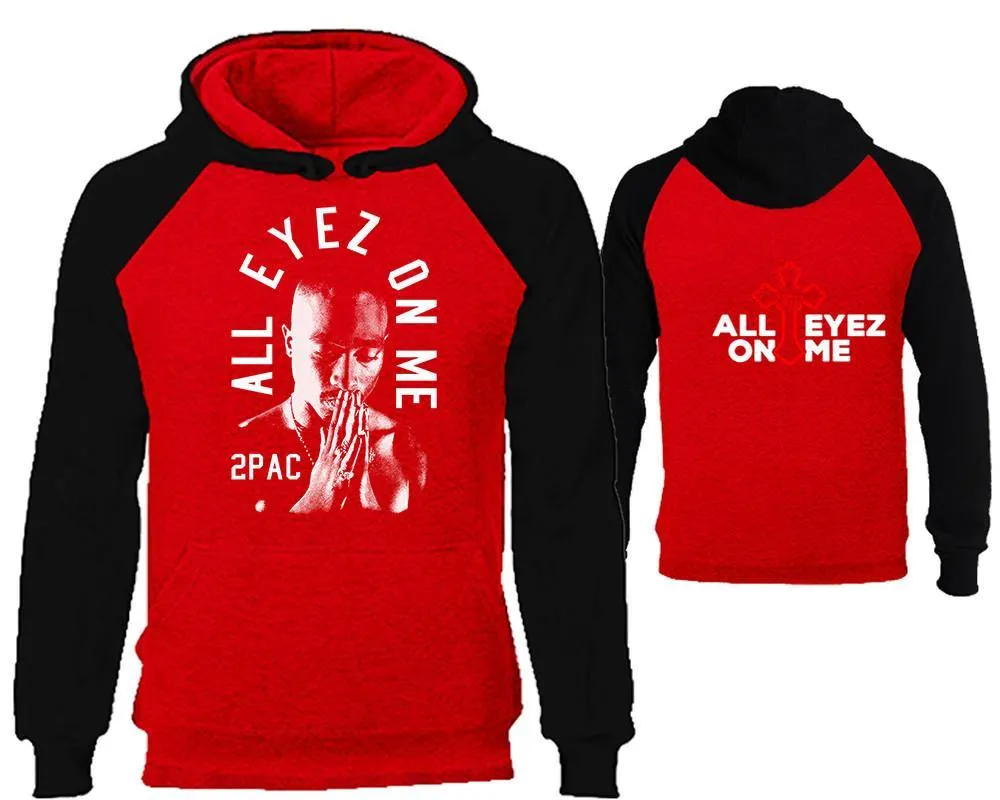 All Eyes On Me Raglan Hoodie with Extendend Back Design, Hip-Hop R&B Inspired Hoodie