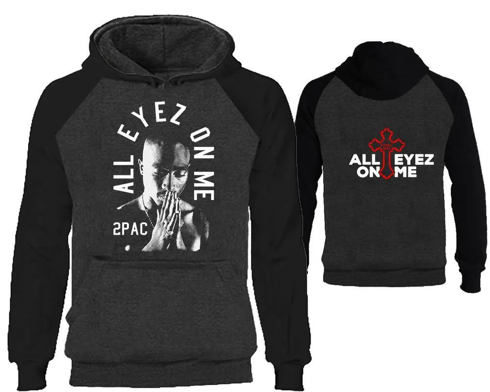 All Eyes On Me Raglan Hoodie with Extendend Back Design, Hip-Hop R&B Inspired Hoodie