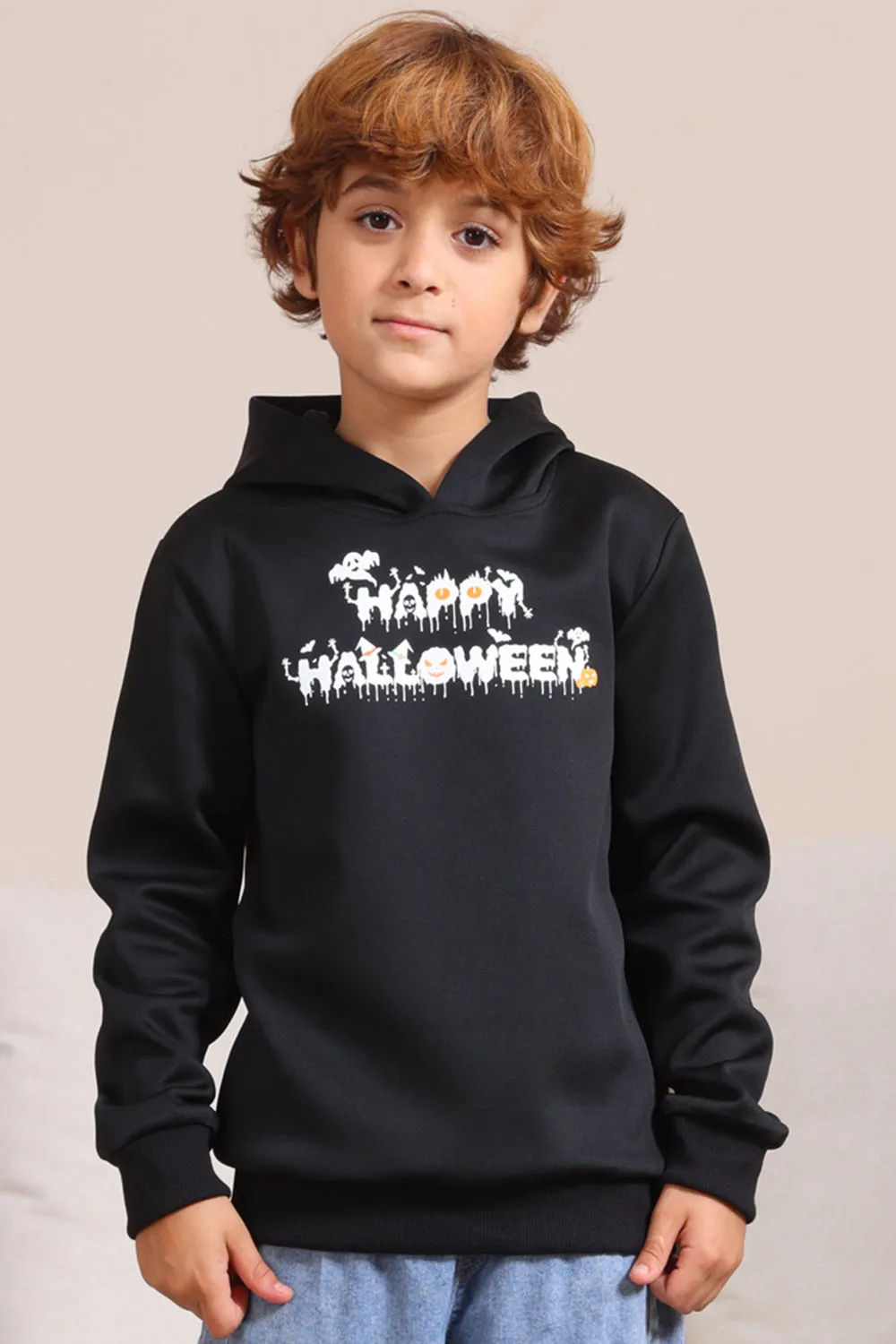 Black Halloween Text Print Hooded Family Sweatshirts