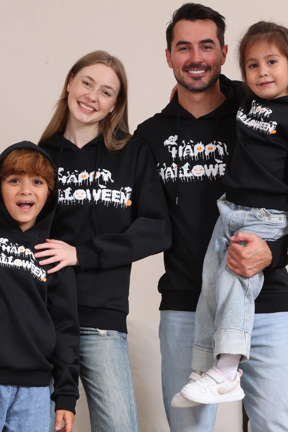 Black Halloween Text Print Hooded Family Sweatshirts