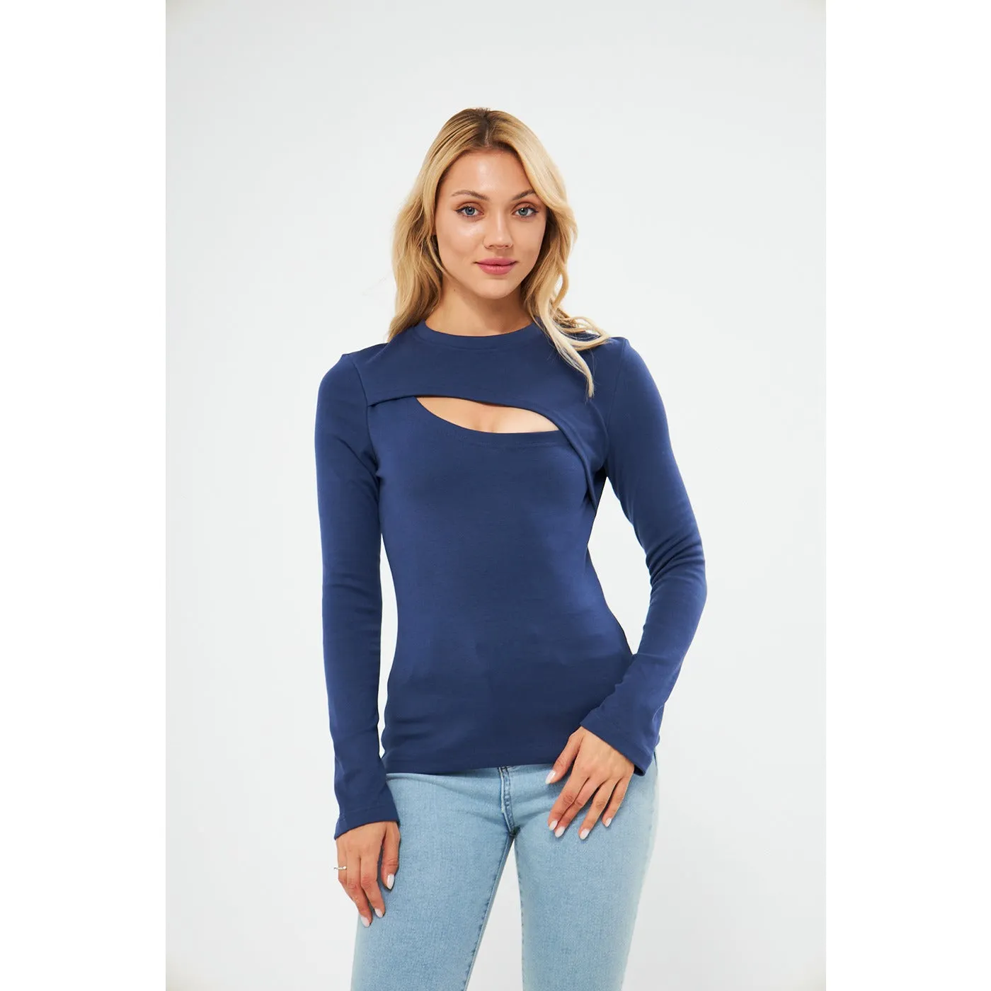 Blue Keyhole Rib Top