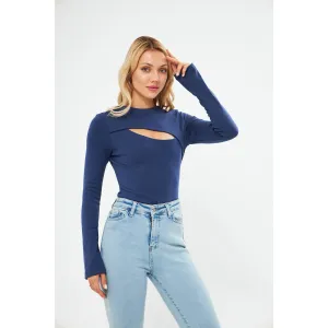 Blue Keyhole Rib Top