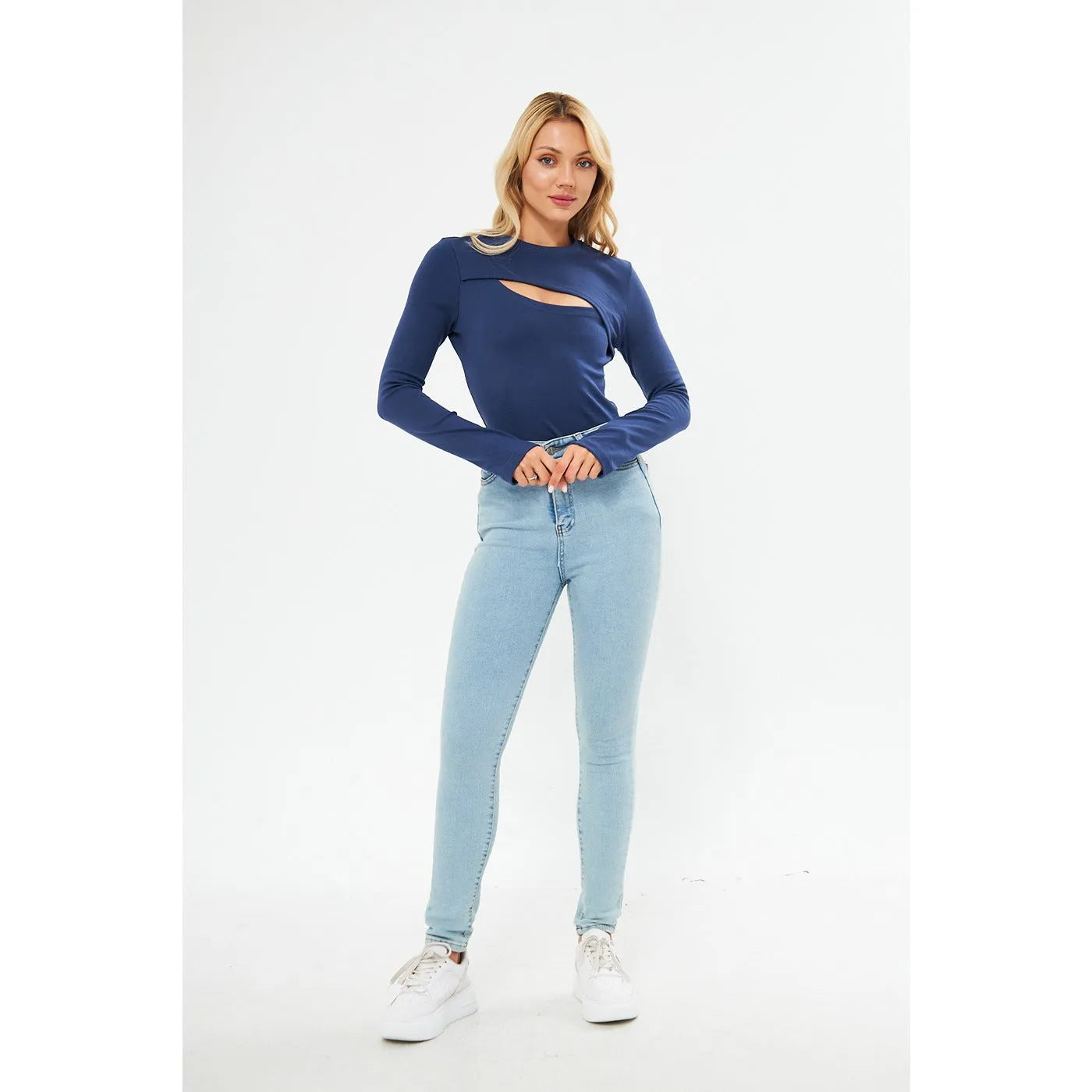 Blue Keyhole Rib Top