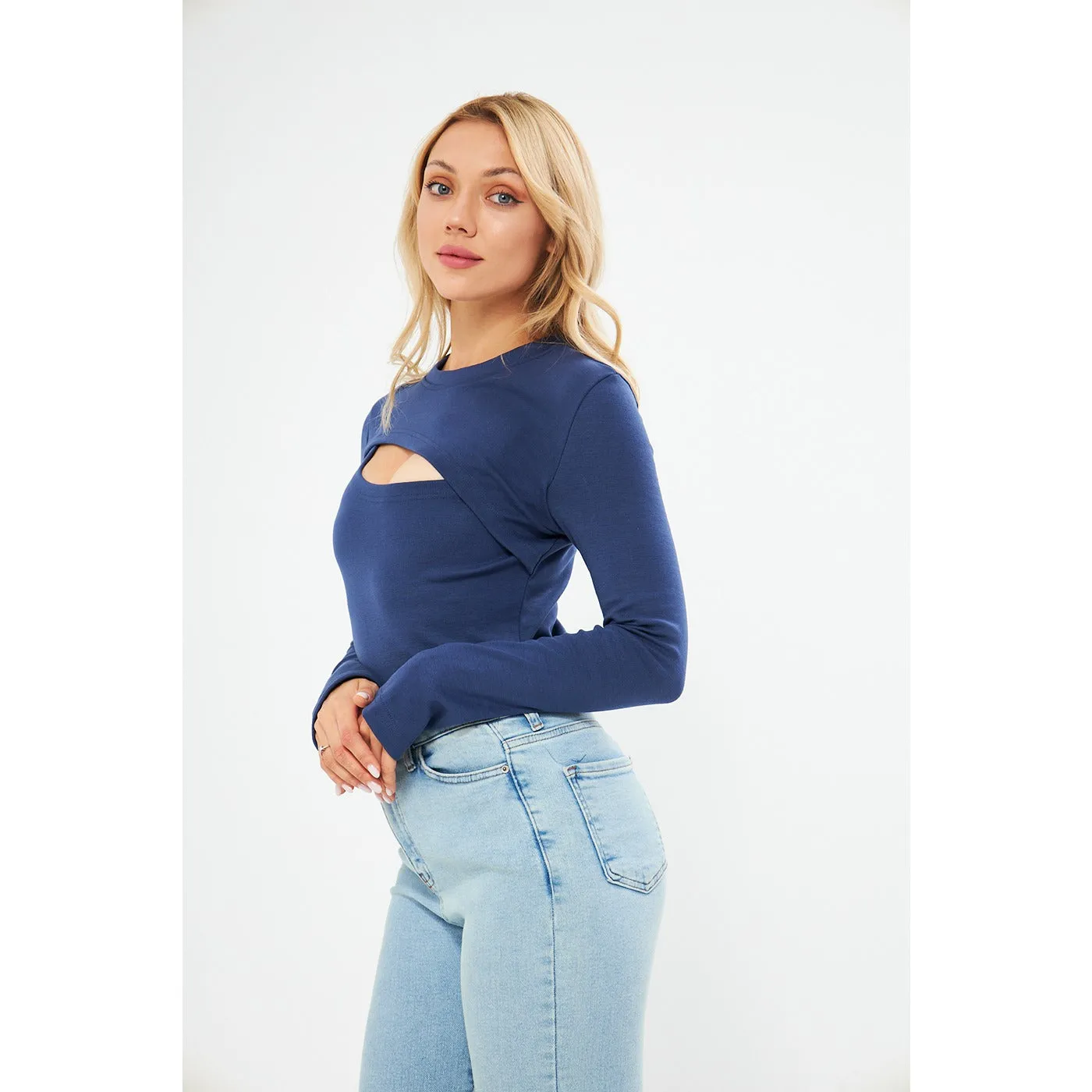 Blue Keyhole Rib Top