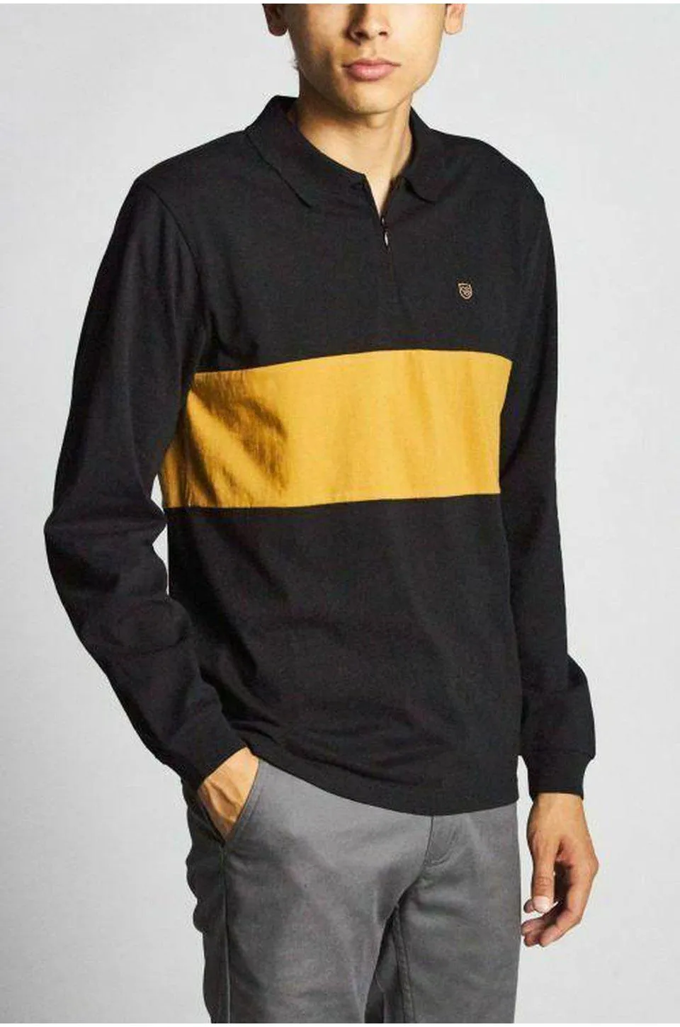 Brixton Hunt Quarter Zip Knit Polo Pullover in Black