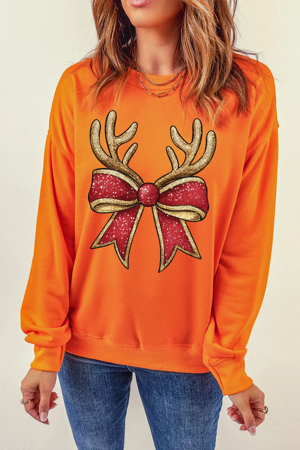 Christmas Wacky Cat String Lights Print Crew Neck Pullover Sweatshirt