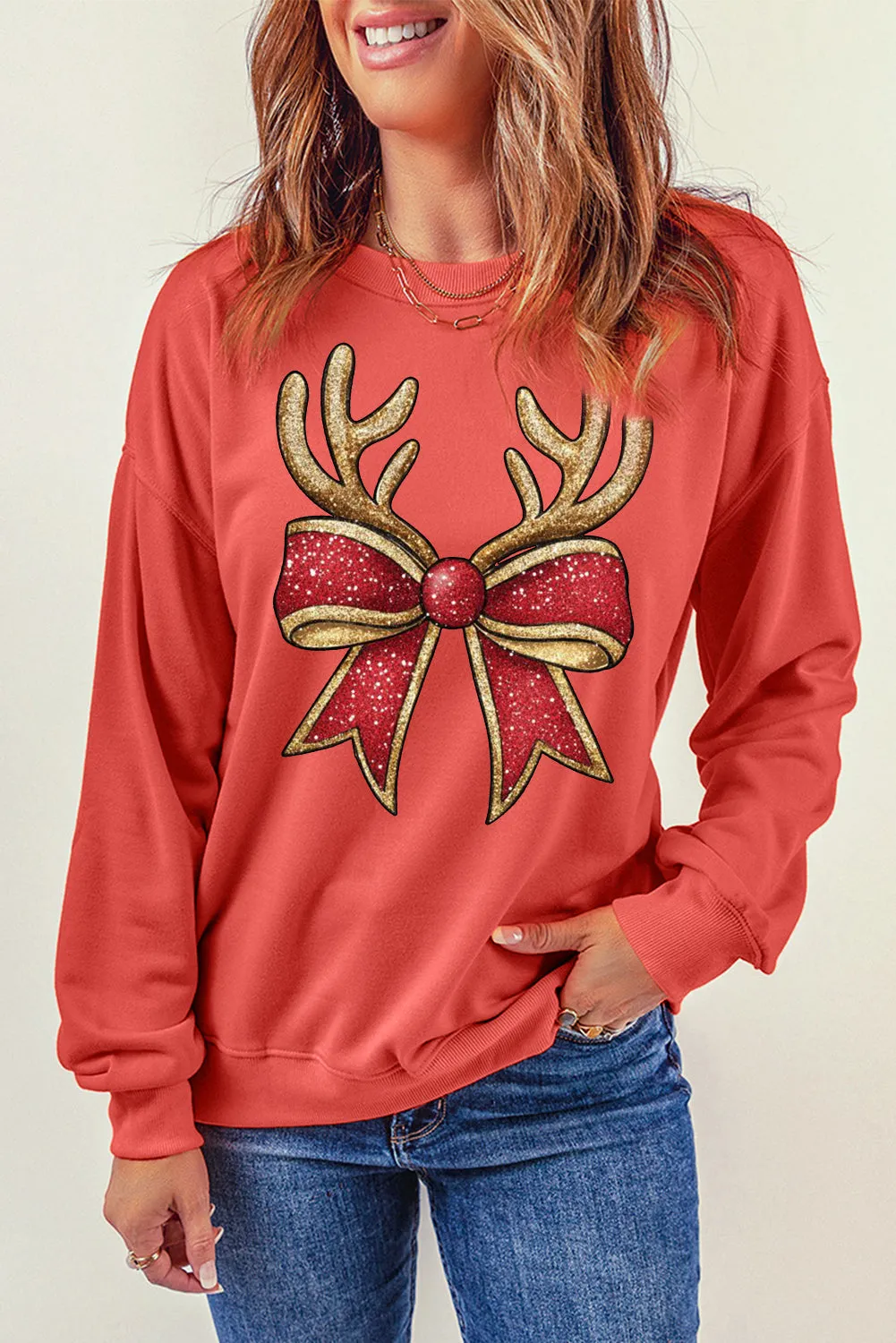 Christmas Wacky Cat String Lights Print Crew Neck Pullover Sweatshirt