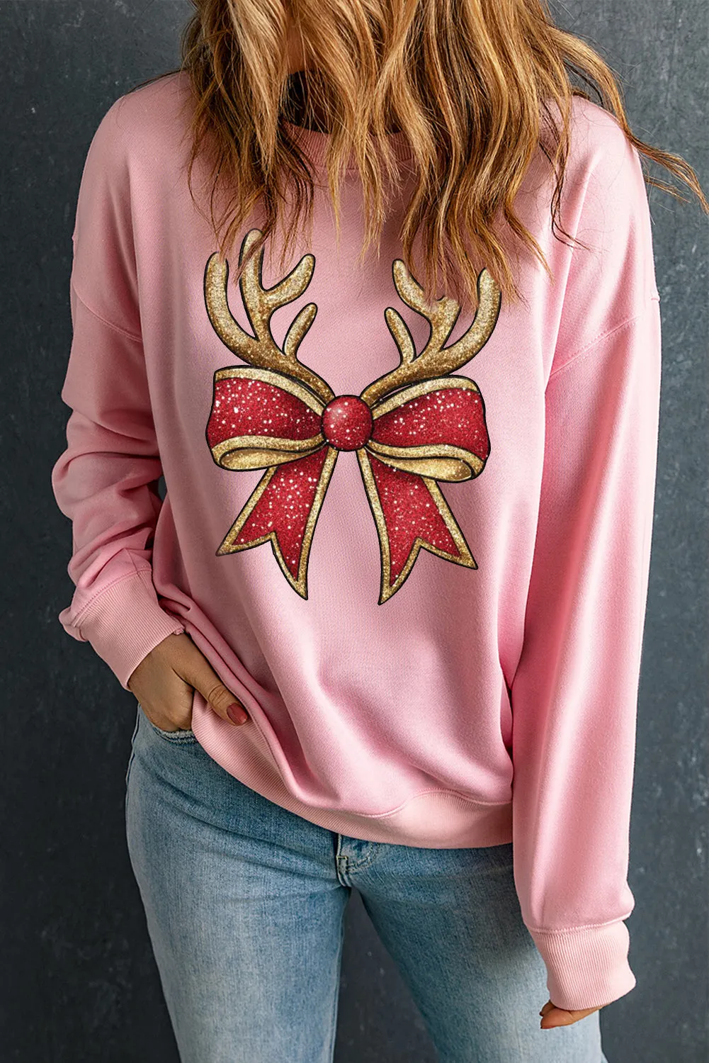 Christmas Wacky Cat String Lights Print Crew Neck Pullover Sweatshirt