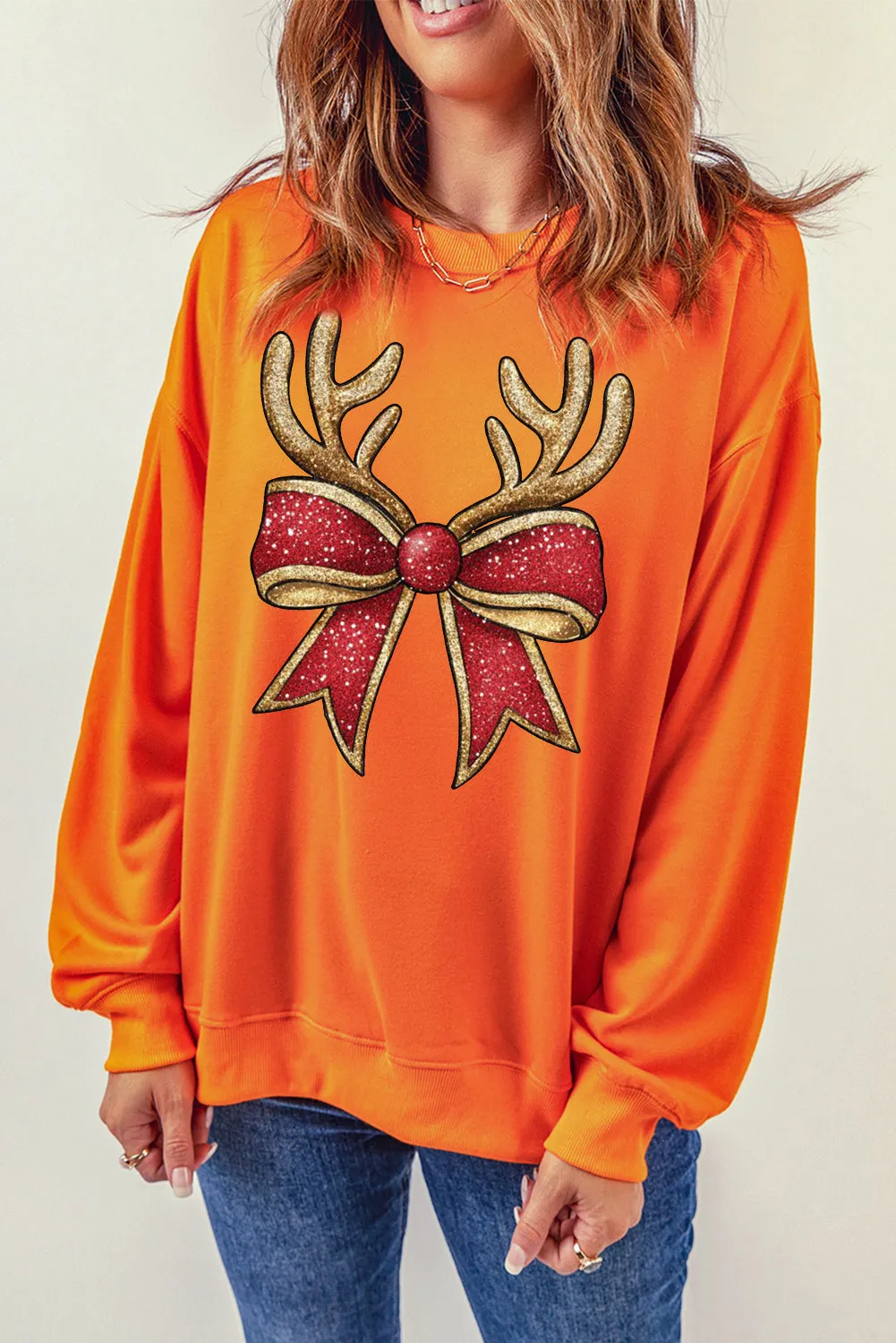 Christmas Wacky Cat String Lights Print Crew Neck Pullover Sweatshirt