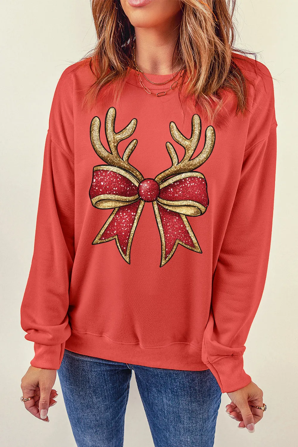 Christmas Wacky Cat String Lights Print Crew Neck Pullover Sweatshirt