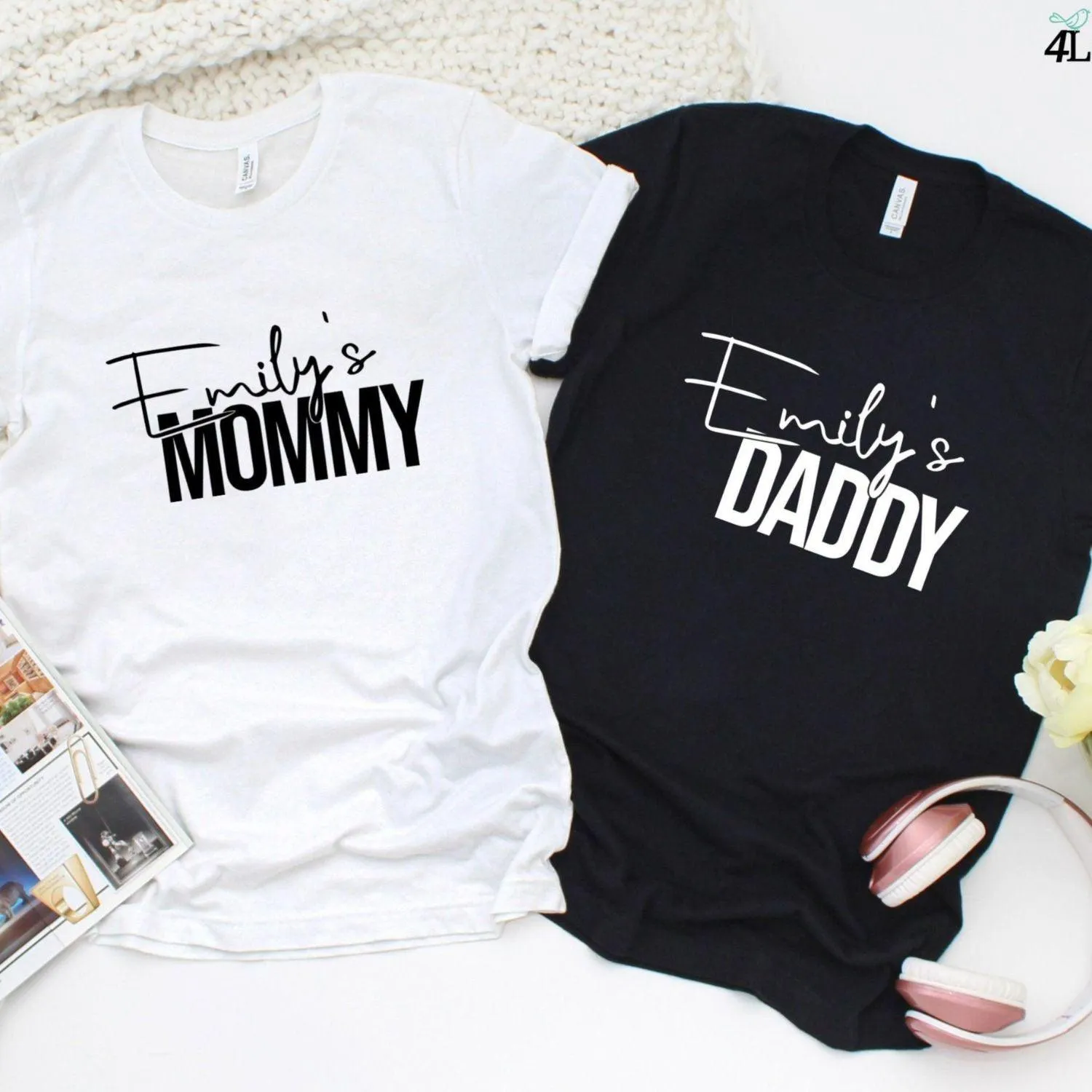 Custom Matching Outfits for Dad & Mom with Kid's Names, Father's Day & New Mom Gifts