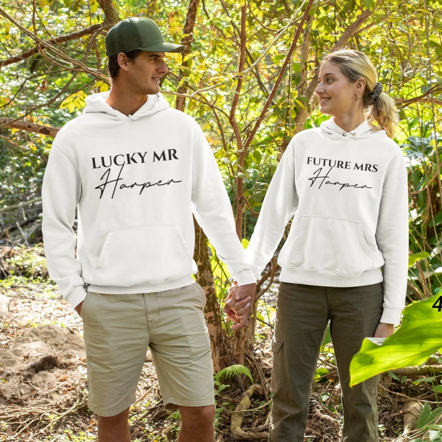 Custom Matching Outfits: Lucky Mr [Last Name] & Future Mrs [Last Name] - Ideal Couple's Engagement Present - Honeymoon Wear