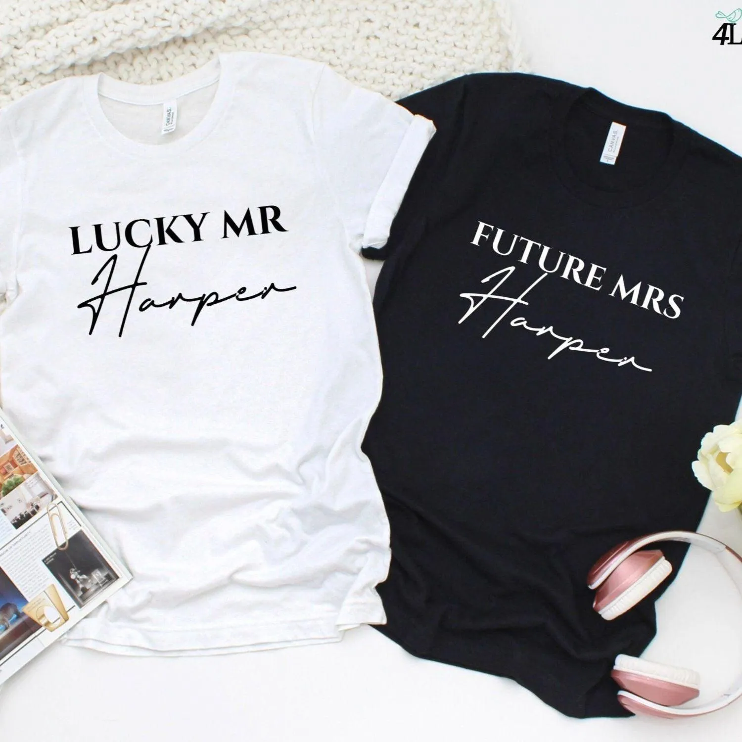 Custom Matching Outfits: Lucky Mr [Last Name] & Future Mrs [Last Name] - Ideal Couple's Engagement Present - Honeymoon Wear