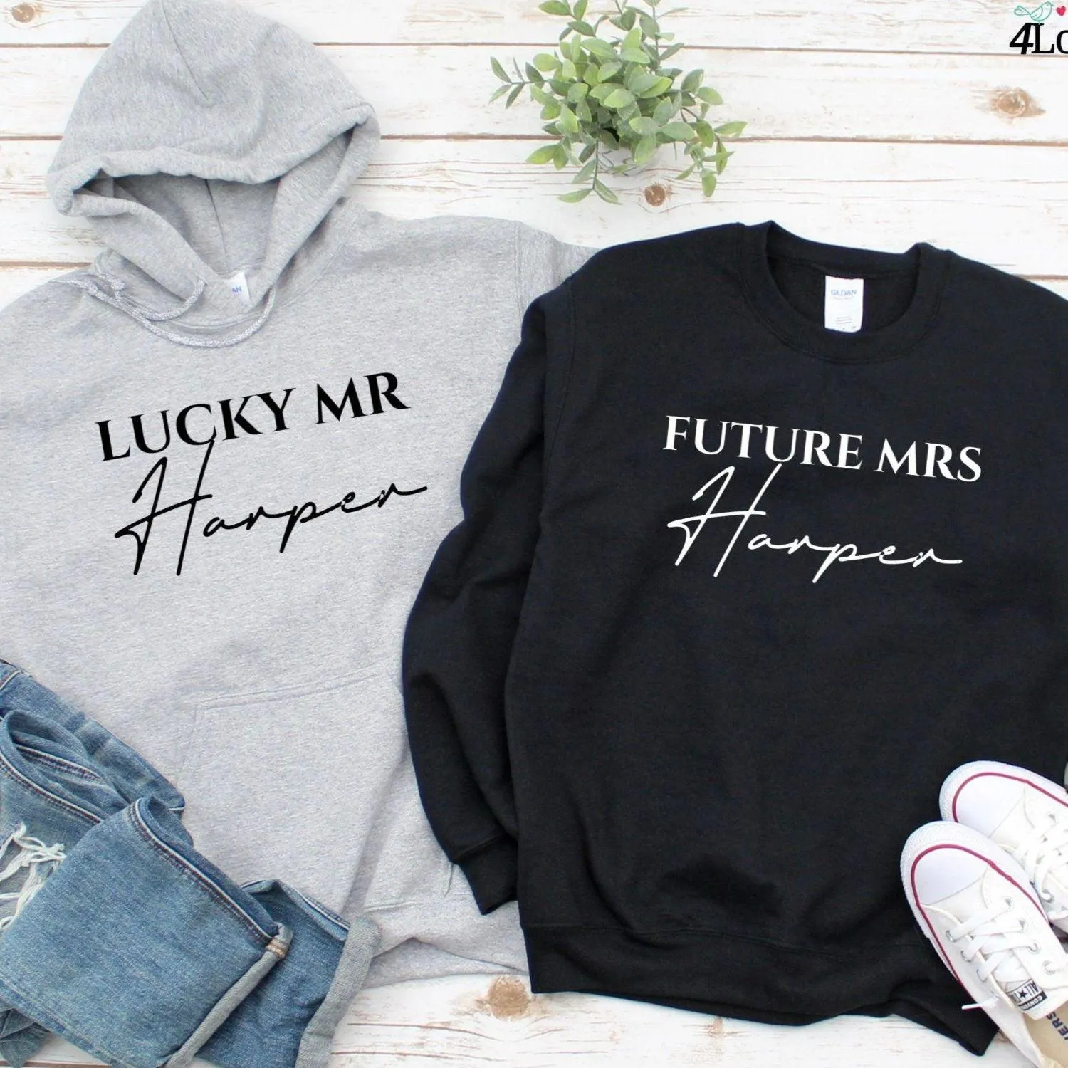 Custom Matching Outfits: Lucky Mr [Last Name] & Future Mrs [Last Name] - Ideal Couple's Engagement Present - Honeymoon Wear