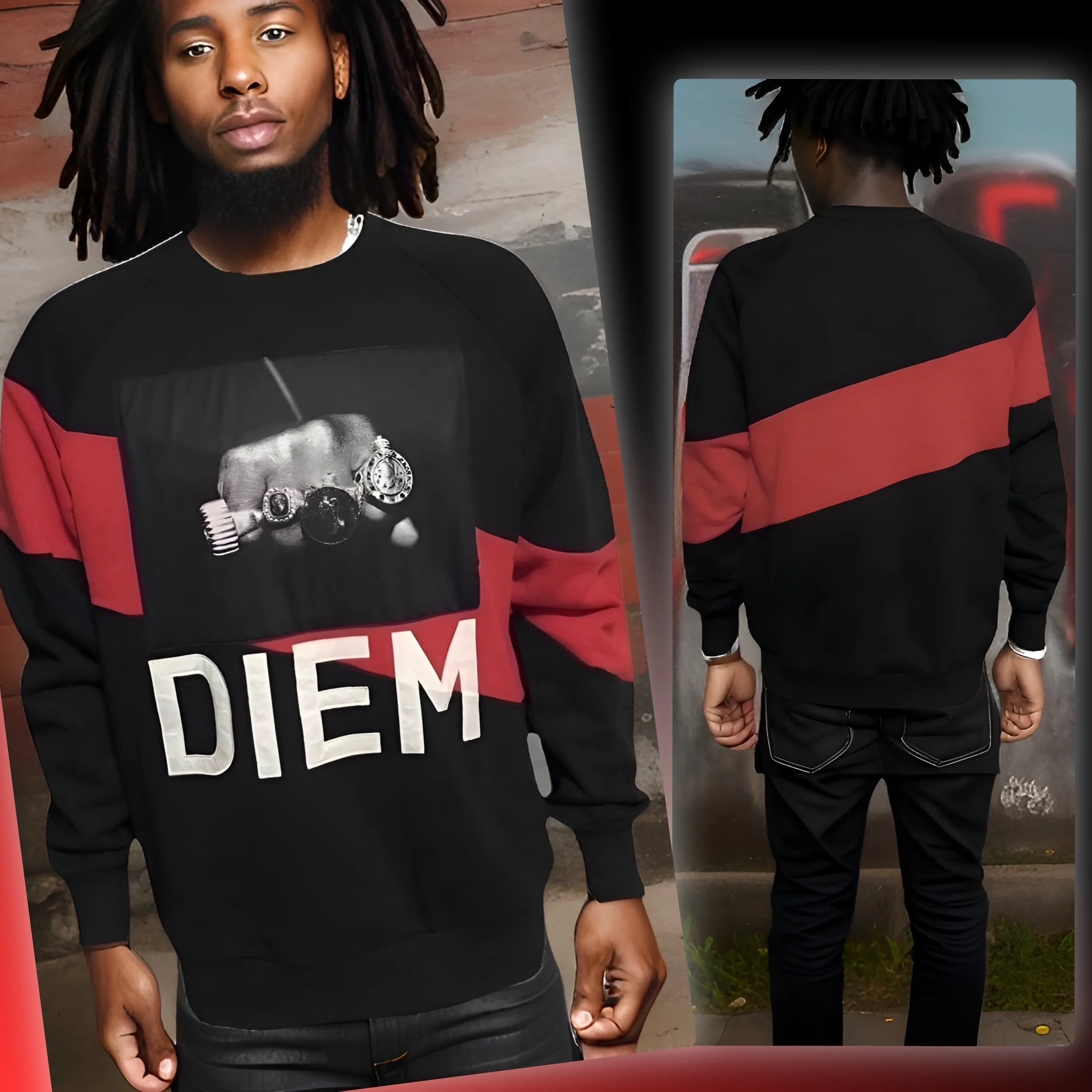 ^DIEM^ (BLACK MULTI) CREWNECK SWEATSHIRTS