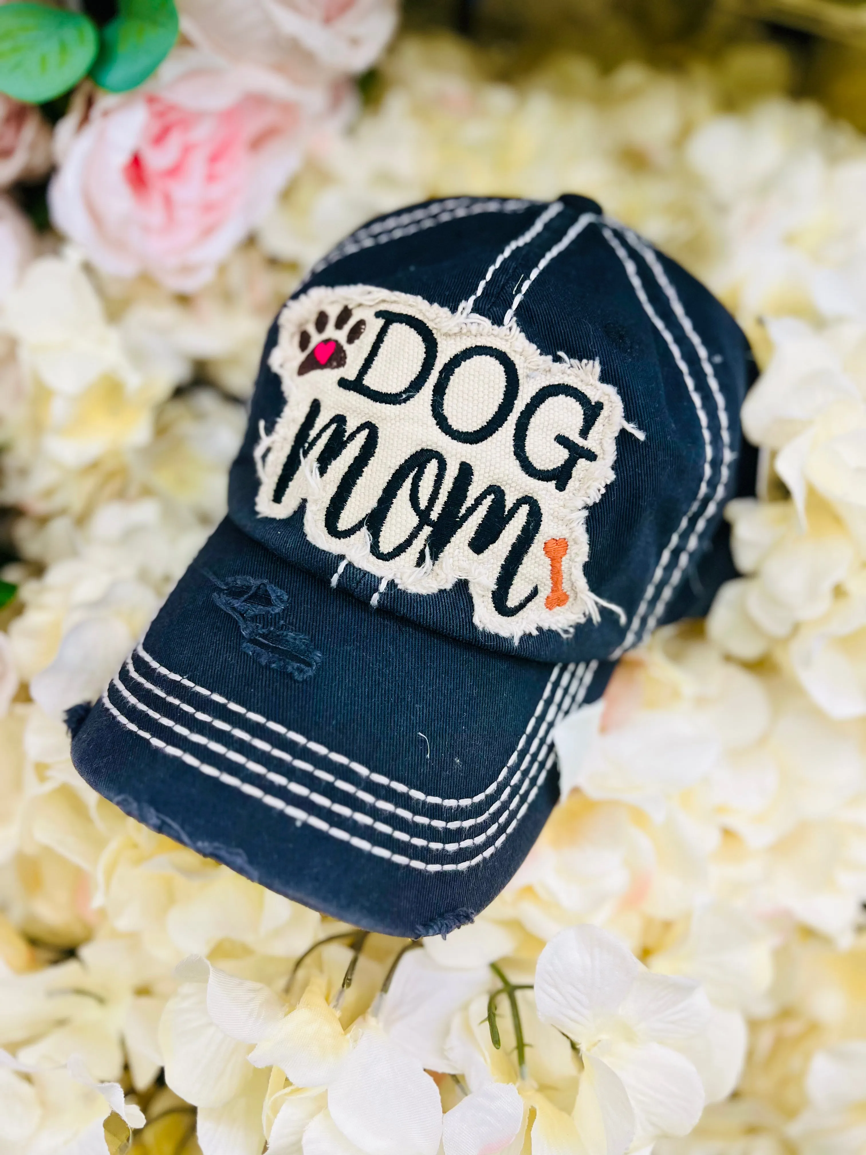 Dog hats Dog mom Embroidered distressed adjustable cap Paw print