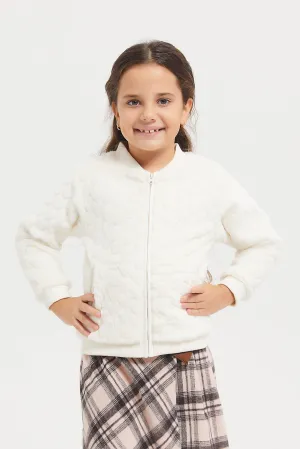 Girls Beige Sweatshirt With Front Zipper