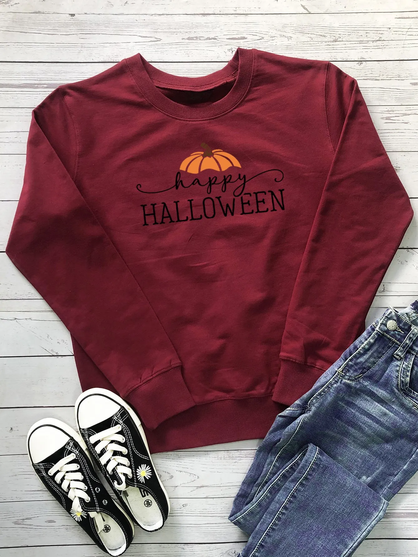 Halloween Pumpkin Alphabet Print Sweatshirt Female Wholesale