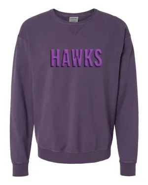 HAWKS Puff-Printed Crewneck Sweatshirt, Purple on Purple Unisex