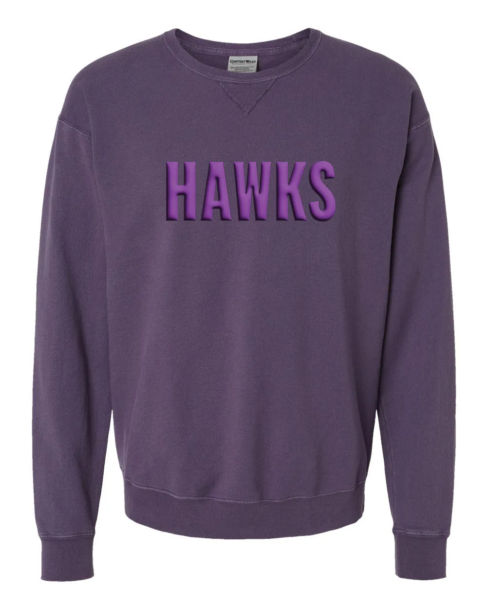 HAWKS Puff-Printed Crewneck Sweatshirt, Purple on Purple Unisex