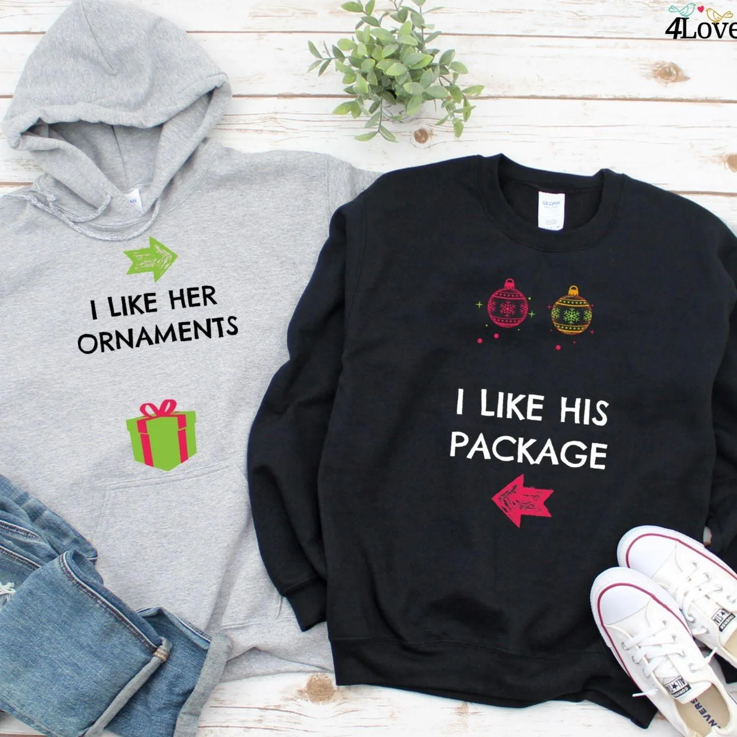 I Like Her Ornaments/I Like His Package - Funny Matching Christmas Couples Outfit