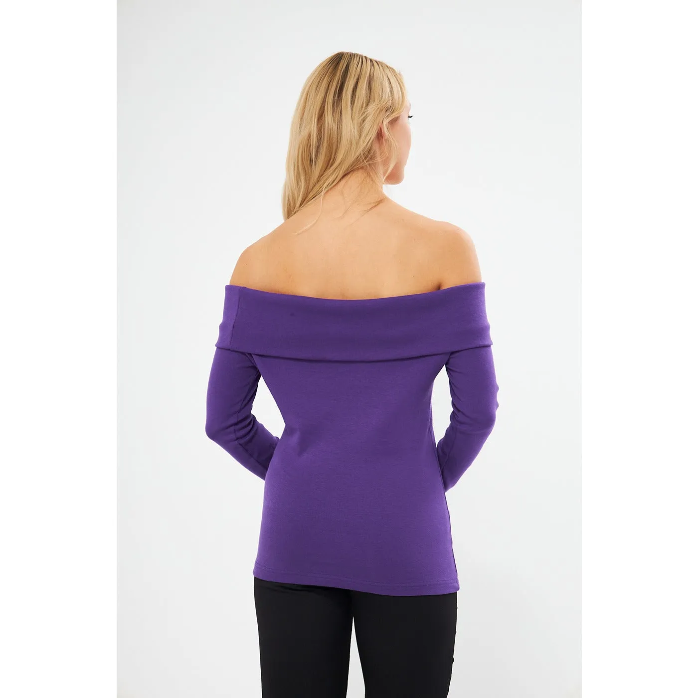 Jacksons Purple Rib Off-Shoulder Top