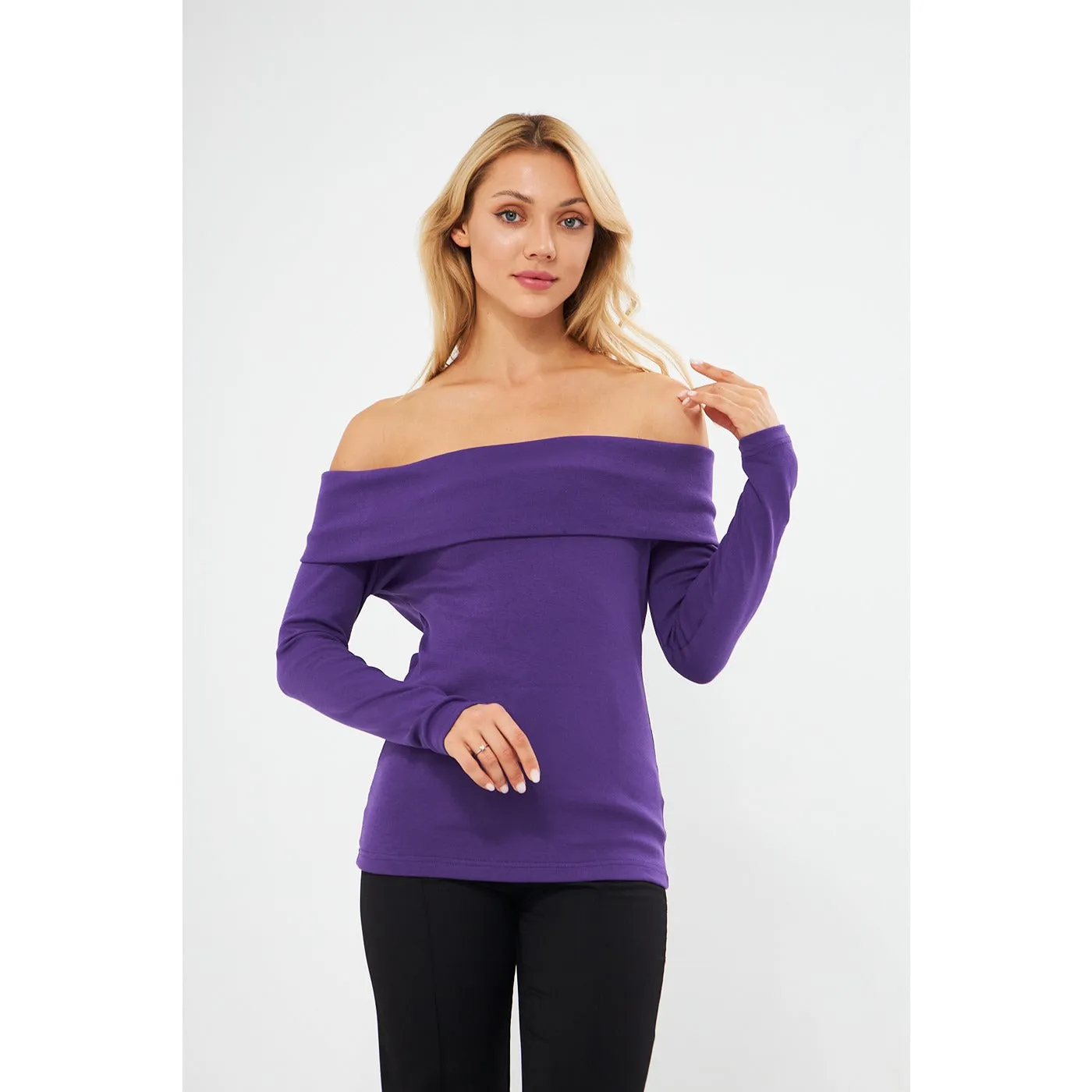 Jacksons Purple Rib Off-Shoulder Top