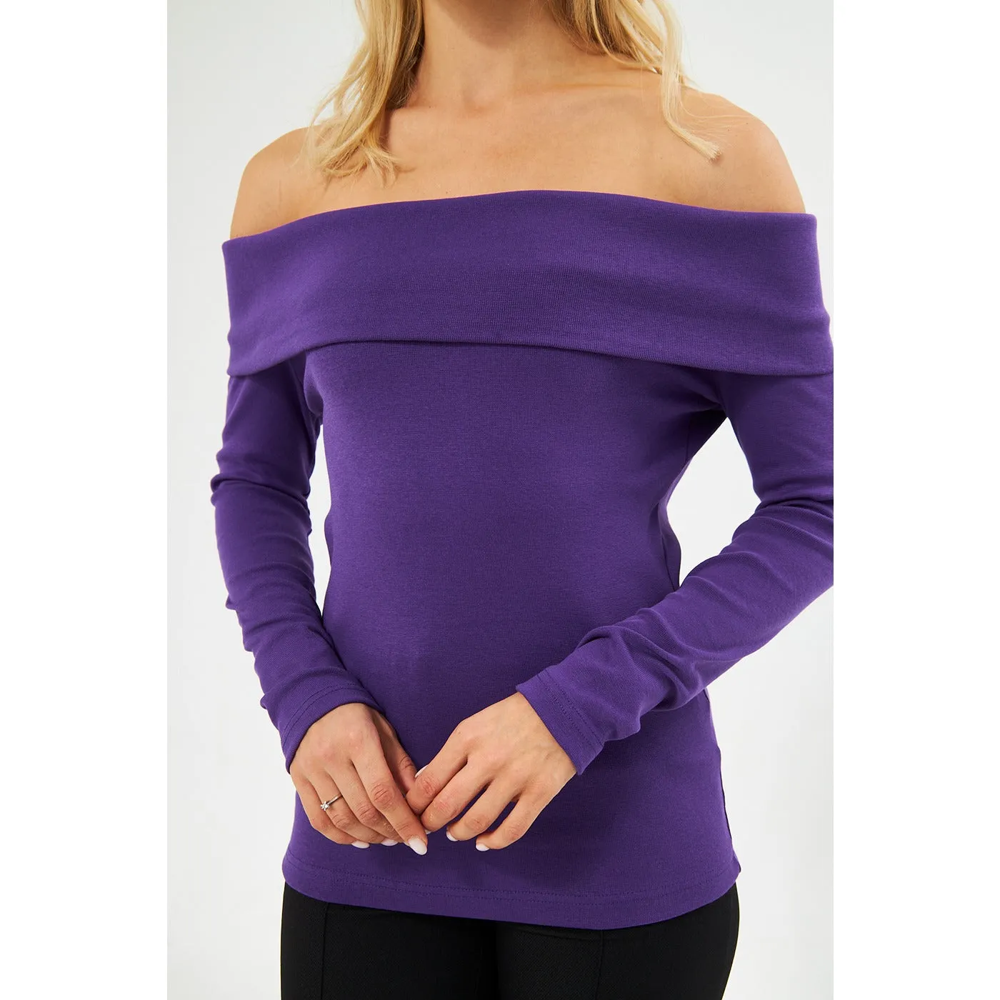 Jacksons Purple Rib Off-Shoulder Top