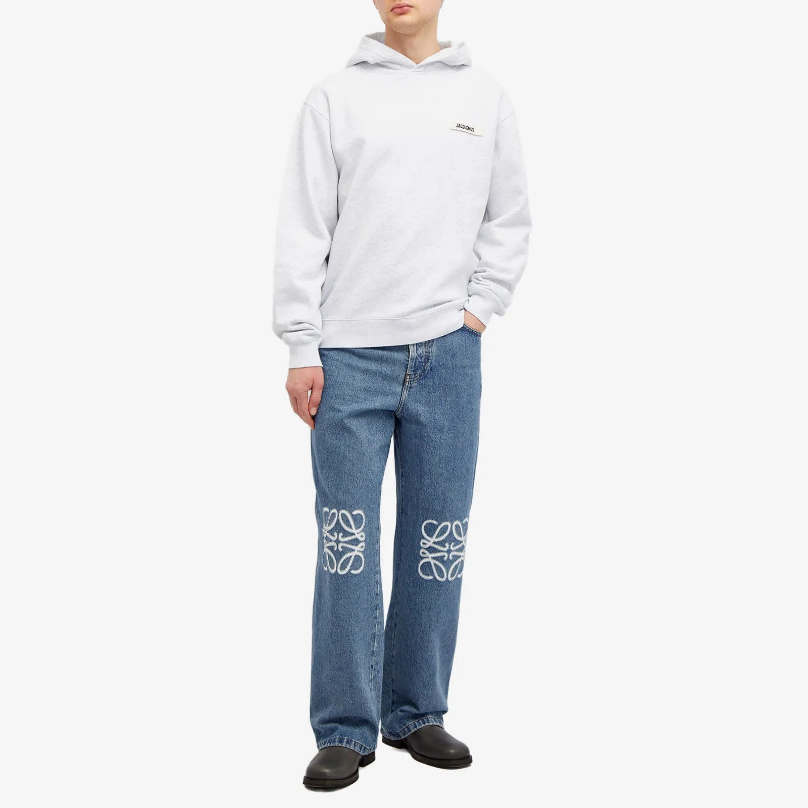 Jacquemus Gros Grain Logo Hoodie, gray