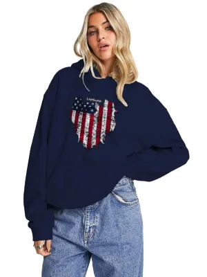 LEOTUDE Women's Loopknit Oversized Hooded Neck Loose Sweatshirt (GRL_W88_AMERICAN1_P_Navy_L)