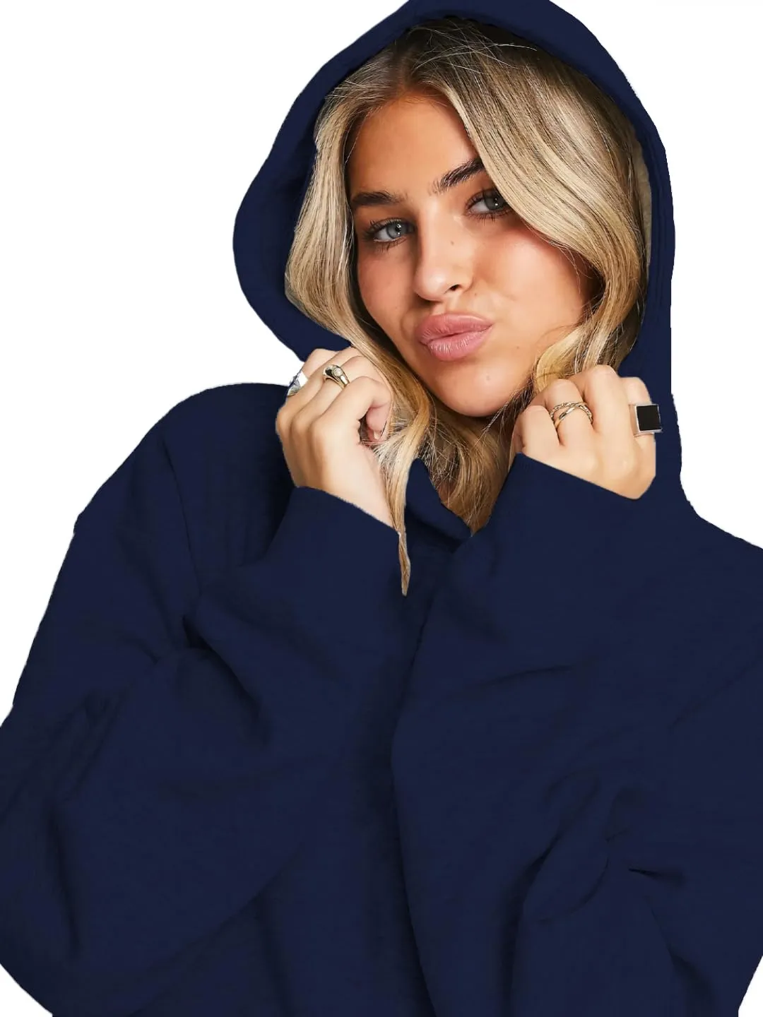 LEOTUDE Women's Loopknit Oversized Hooded Neck Loose Sweatshirt (GRL_W88_AMERICAN1_P_Navy_L)