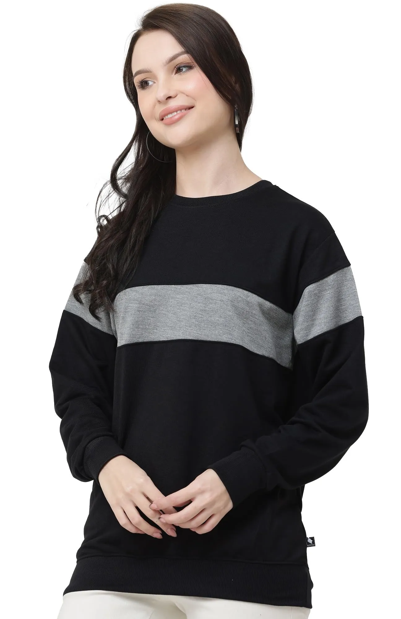 LEOTUDE Women's Oversized Round Neck Sweatshirt (GRL_GRYBLEK_P_Black1_M)