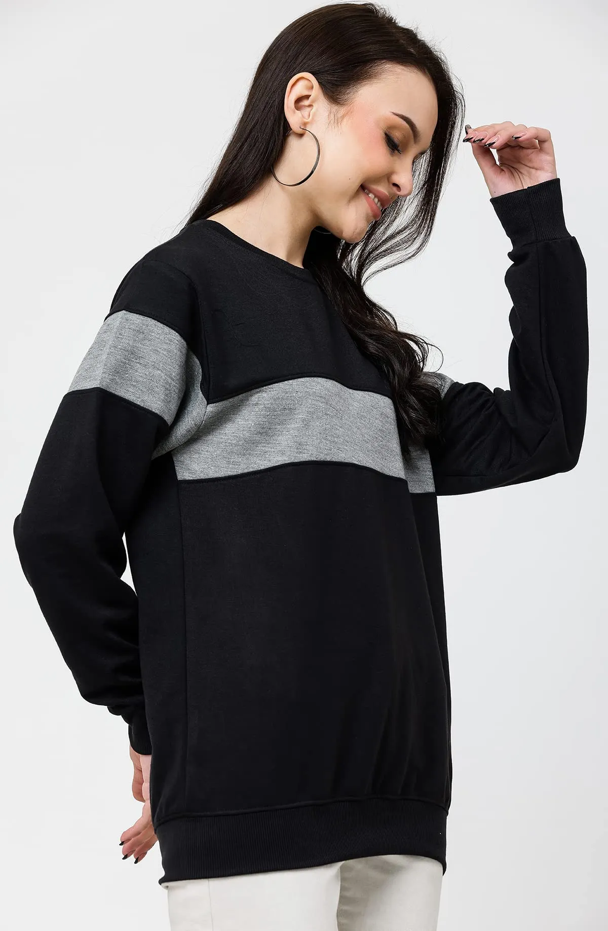 LEOTUDE Women's Oversized Round Neck Sweatshirt (GRL_GRYBLEK_P_Black1_M)