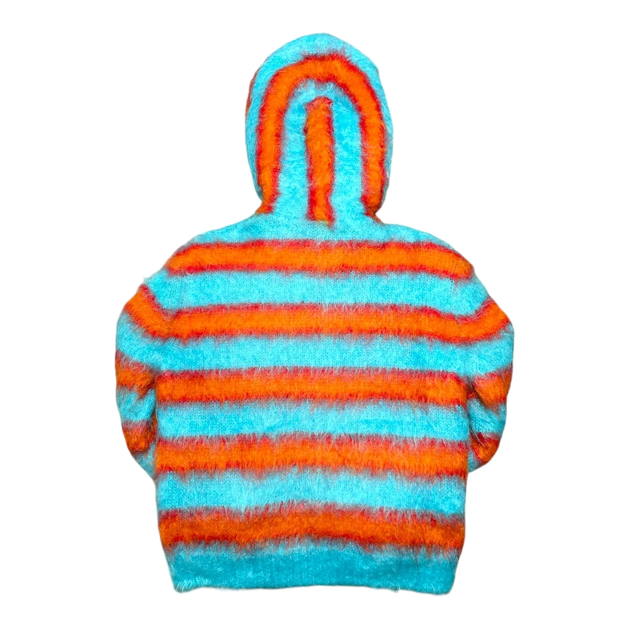 Marni Brushed Mohair Zip Up Hooded Sweatshirt Blue Multi