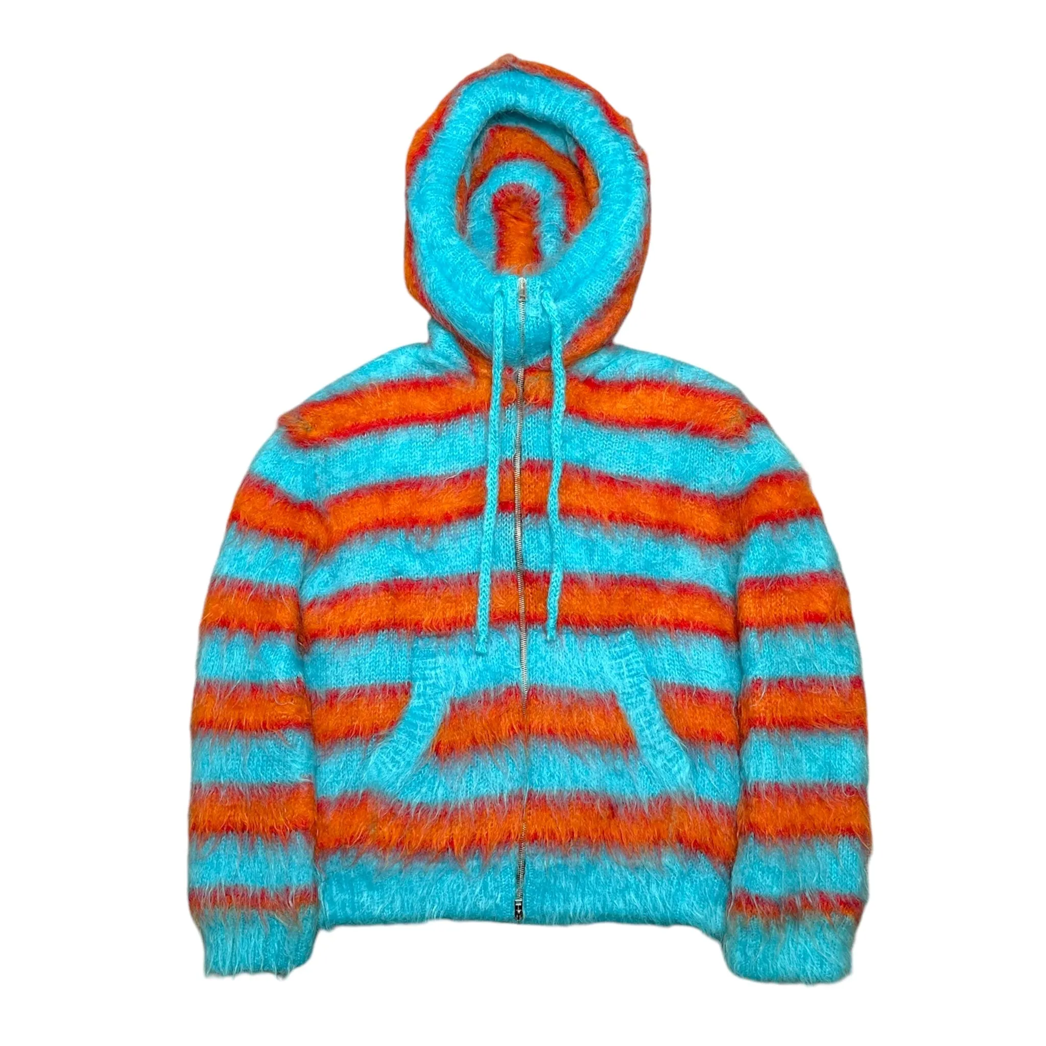 Marni Brushed Mohair Zip Up Hooded Sweatshirt Blue Multi