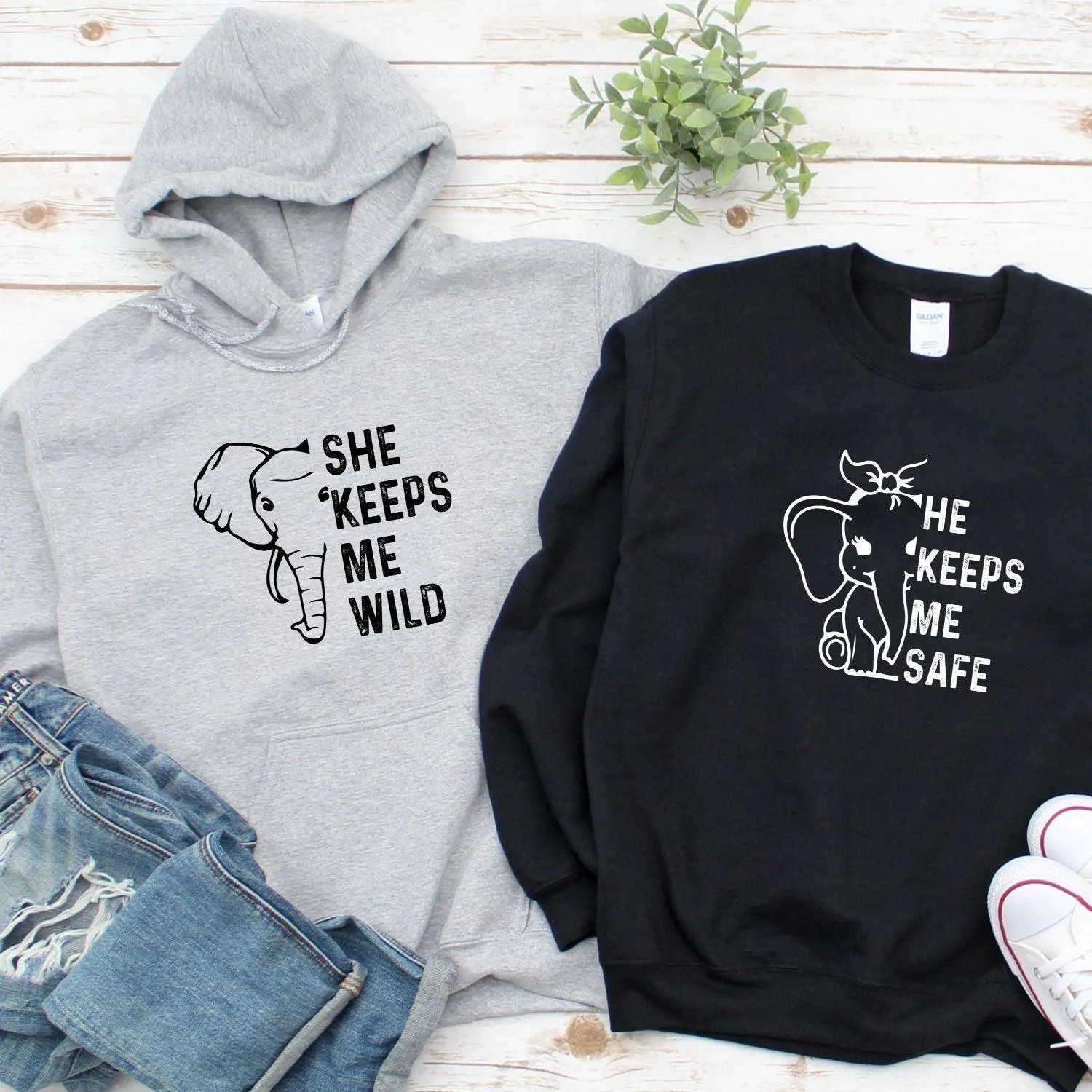 Matching Set: He Keeps Me Safe & She Keeps Me Wild - Gift for Couples, Valentine Outfits