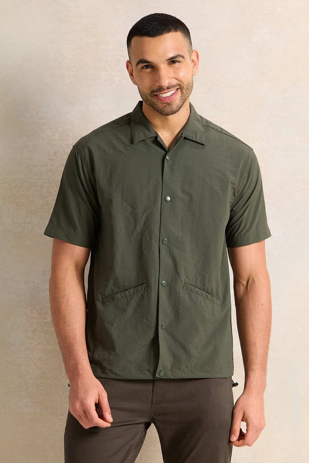 Men Olive Solid Lounge Shirt