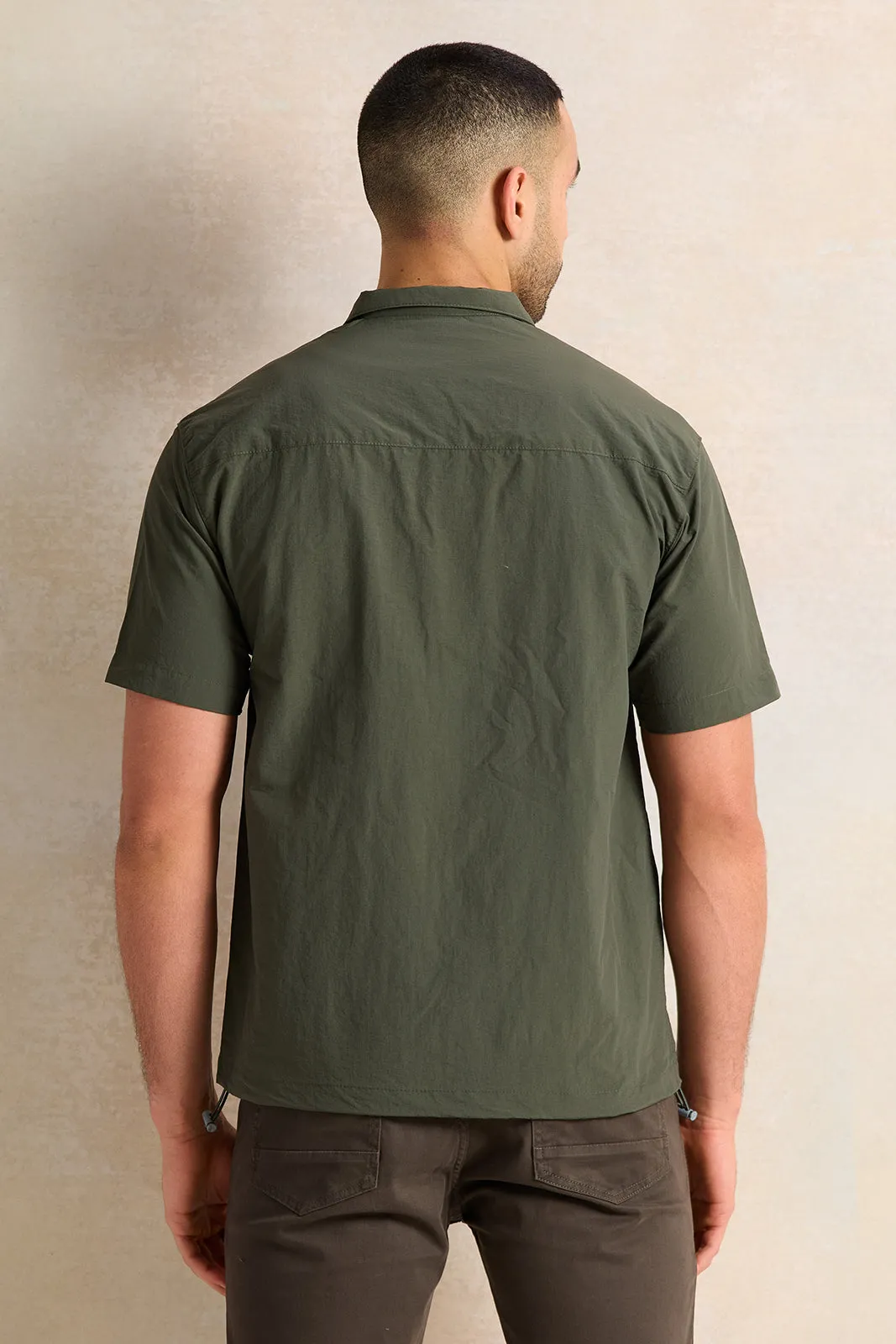 Men Olive Solid Lounge Shirt