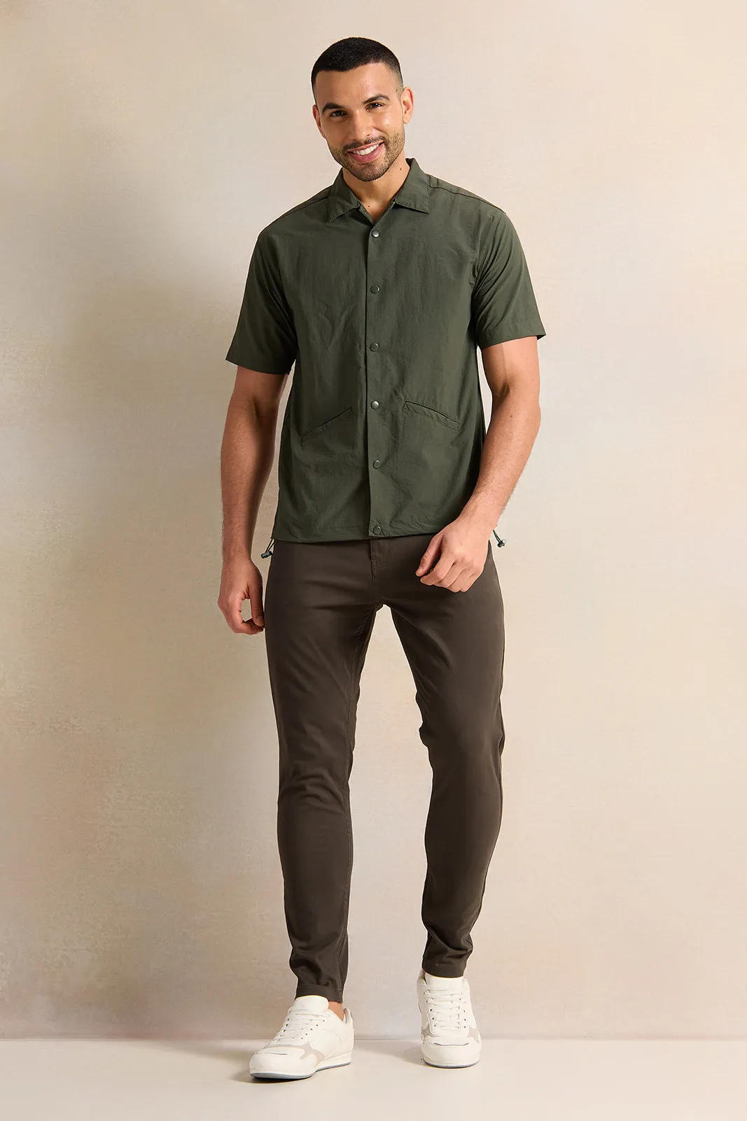 Men Olive Solid Lounge Shirt