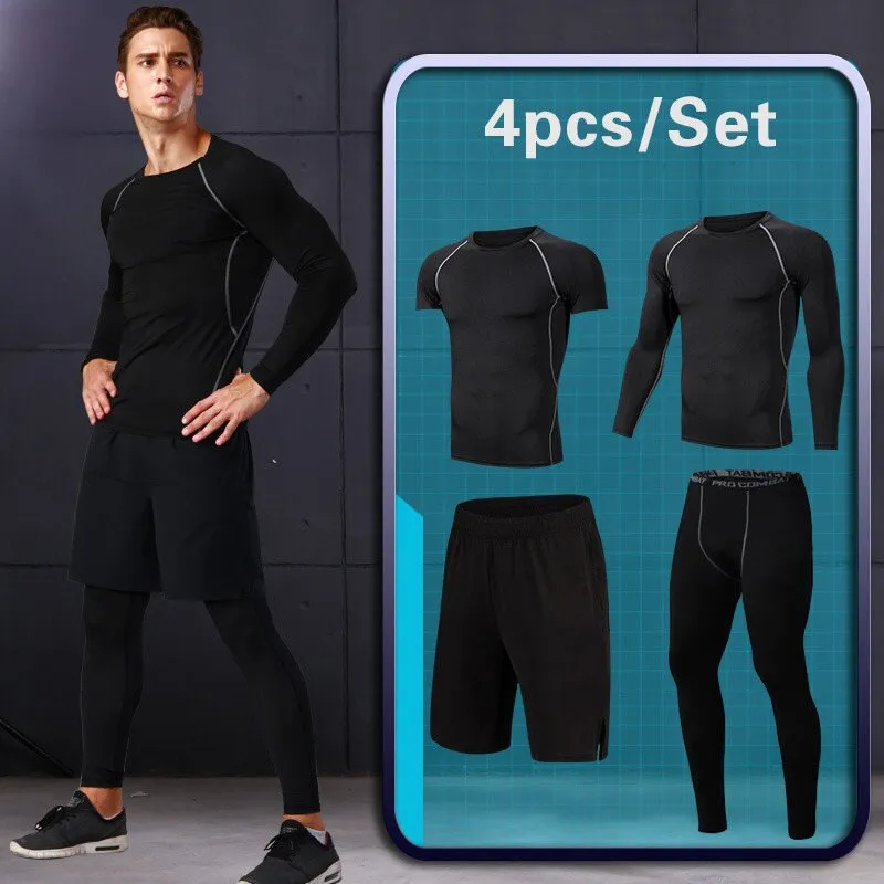 Men Running Compression Sportswear Suit Football Basketball Cycling Fitness Sport Tight Sweatshirt Clothing Set Outdoor Hoodies