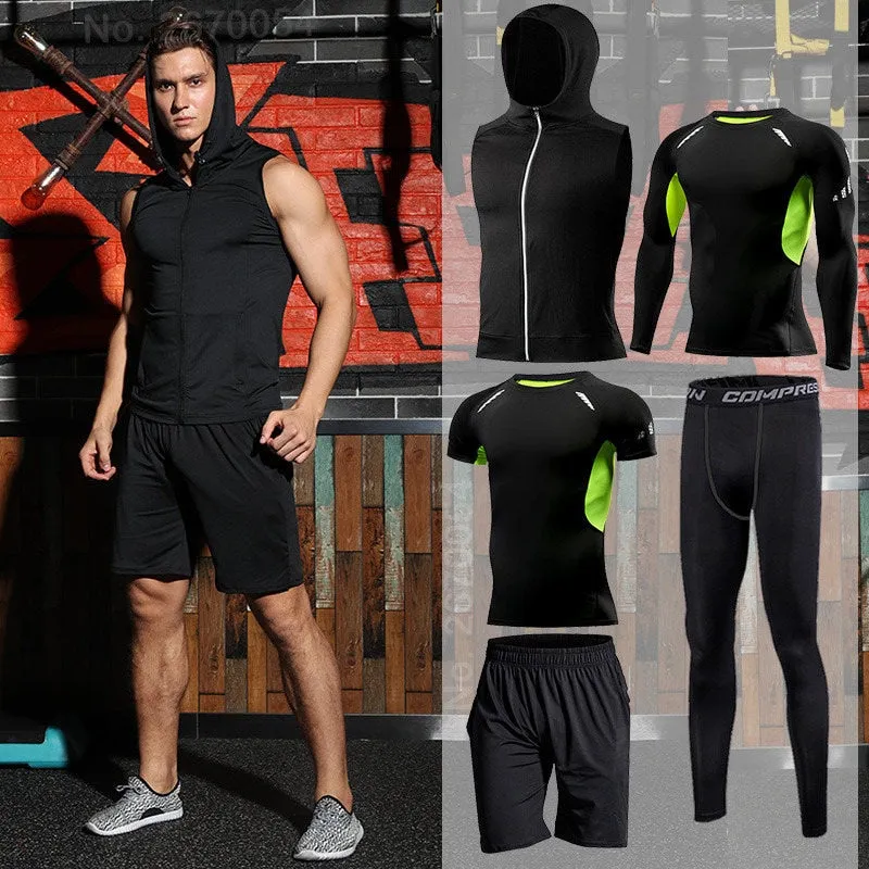 Men Running Compression Sportswear Suit Football Basketball Cycling Fitness Sport Tight Sweatshirt Clothing Set Outdoor Hoodies