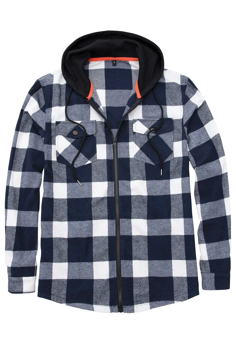 Men's Full Zip Up Hoodie Plaid Flannel Shirt Jacket with Hand Pockets