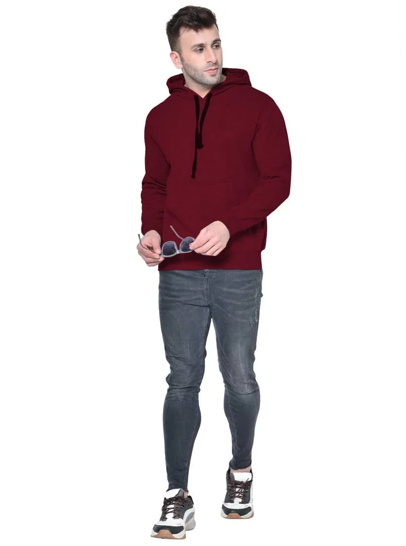 Men's Maroon Solid  Fleece  Hooded Sweatshirt