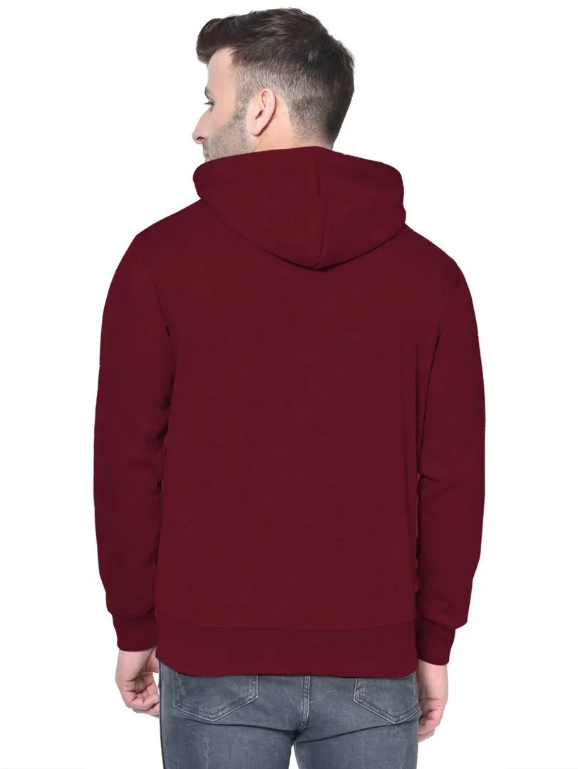 Men's Maroon Solid  Fleece  Hooded Sweatshirt