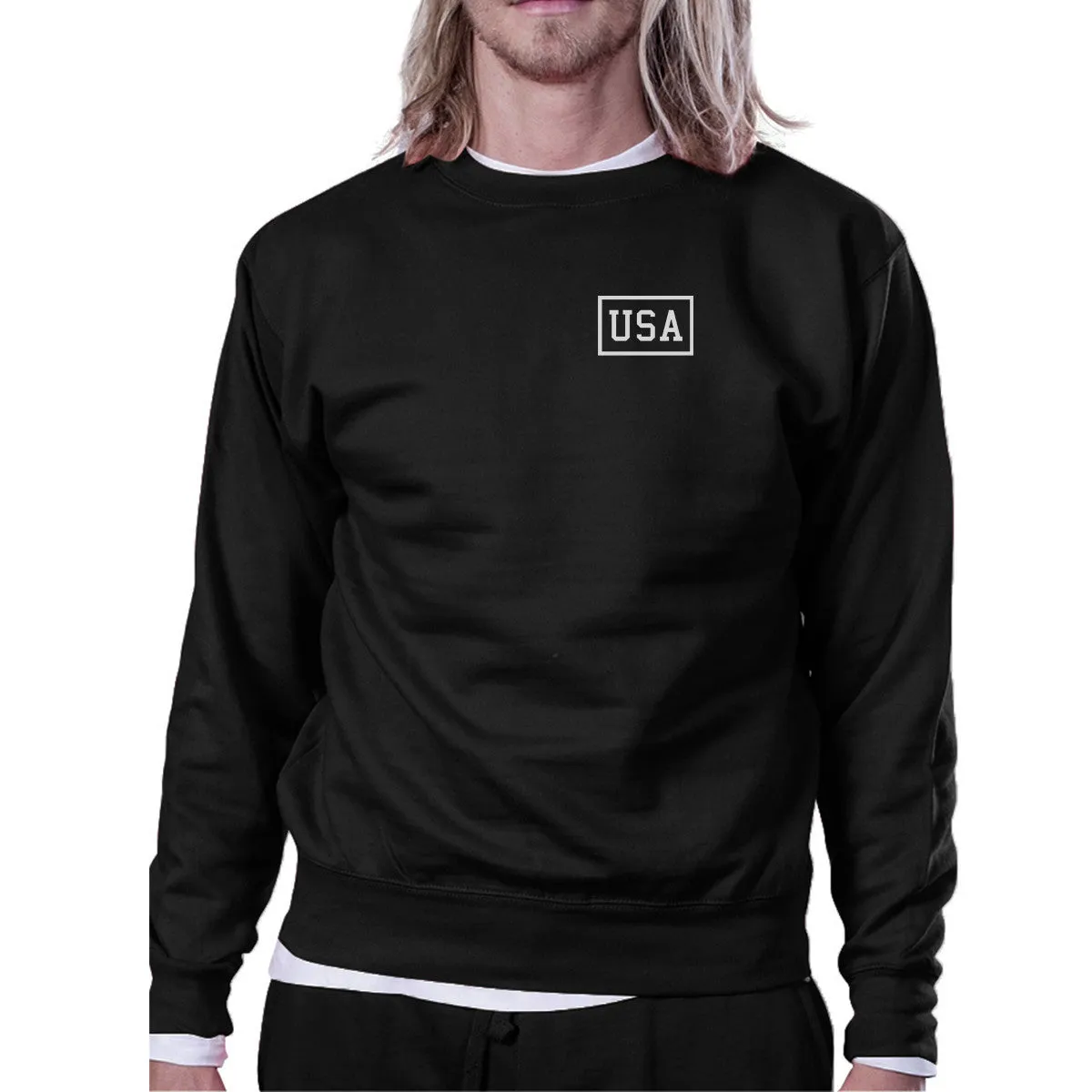 Mini USA Simple Design Black Crewneck Sweatshirt For Four of July