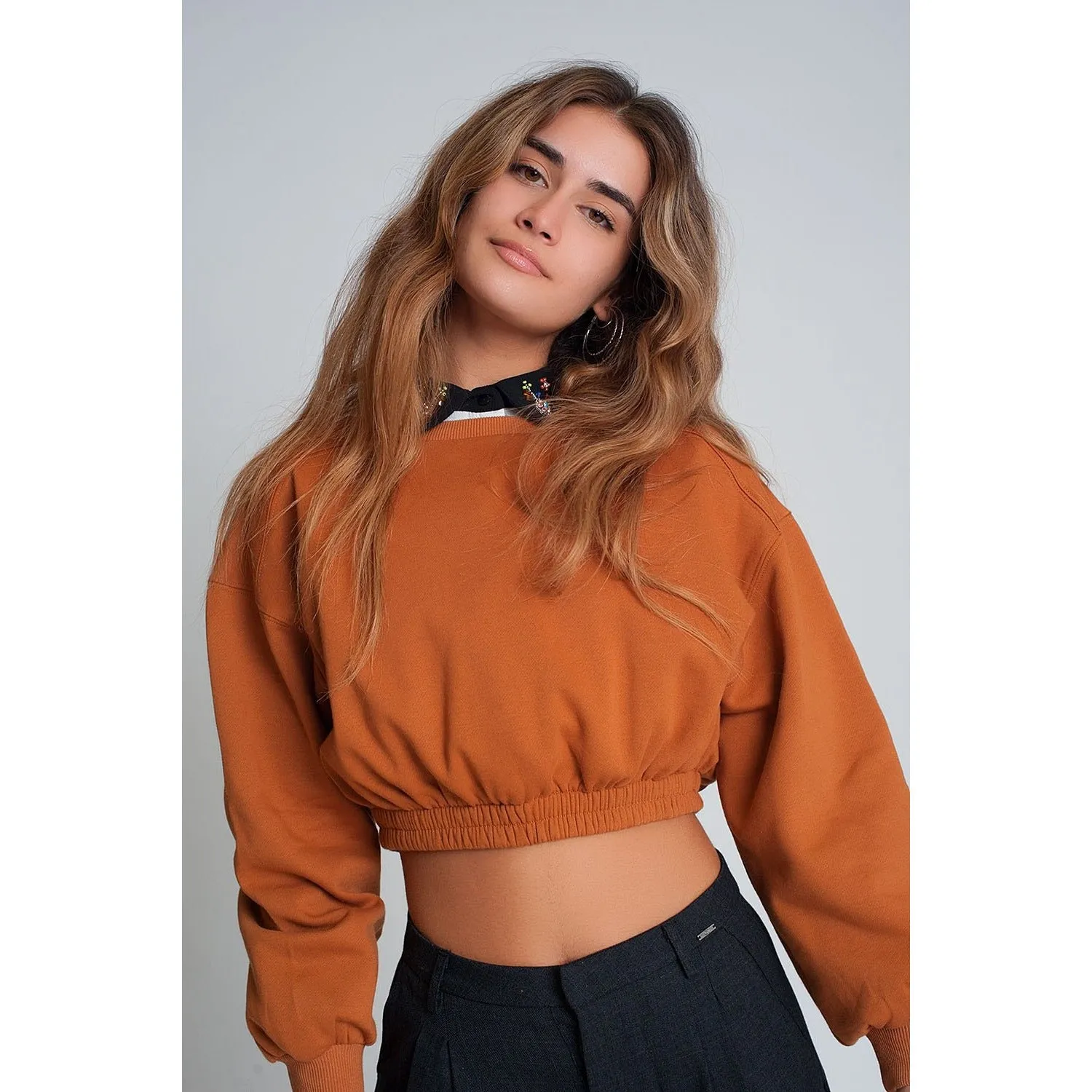 Oversized Cropped Sweatshirt in Camel