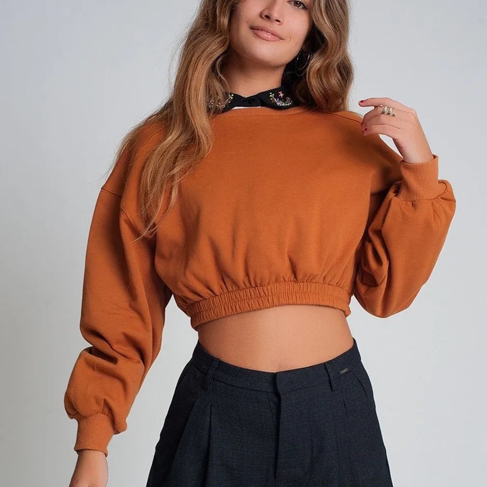 Oversized Cropped Sweatshirt in Camel